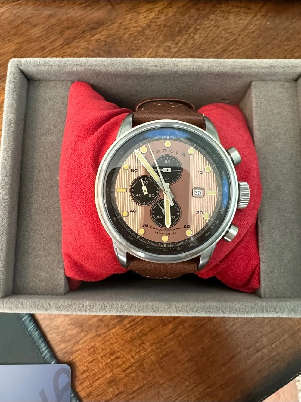 Brown Leather Chronograph Watch - Brown Dial